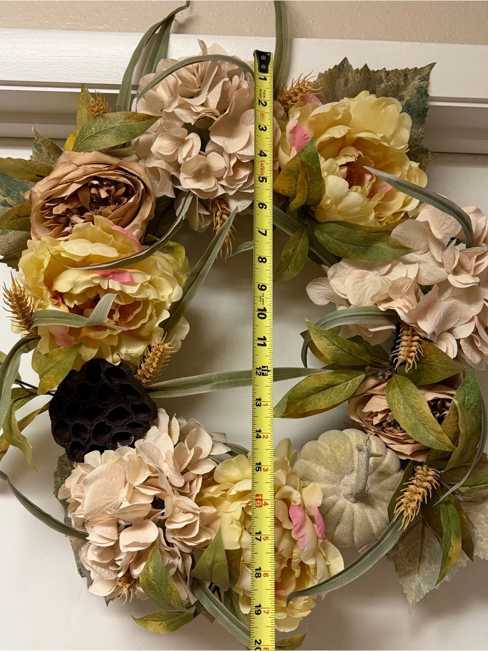 Neutral Pink & Cream Floral Wreath – Decorative Home Accent